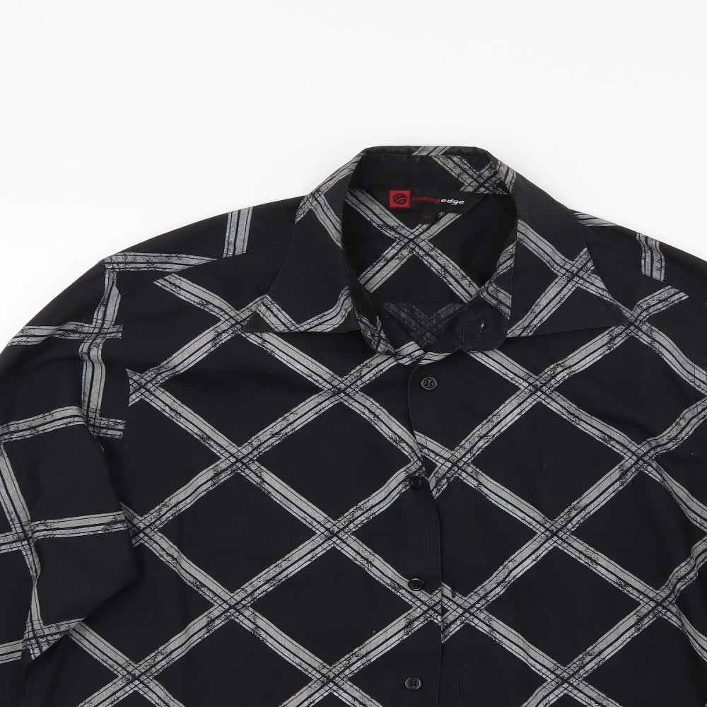 Cutting Edge Mens Black Check   Button-Up Size M