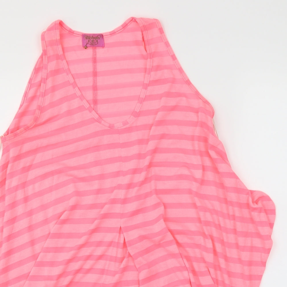 ribbon Womens Pink Striped  Basic Tank Size 8
