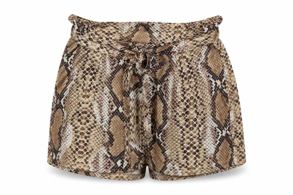 PRETTYLITTLETHING Womens Brown Animal Print  Paperbag Shorts Size 12