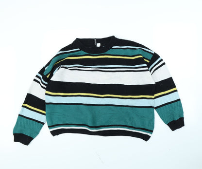 Preloved Divided Womens Green Striped  Pullover Jumper Size L - Front