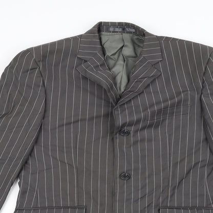 Preloved Fellini Mens Grey Striped  Jacket Suit Jacket Size 36 - Detail