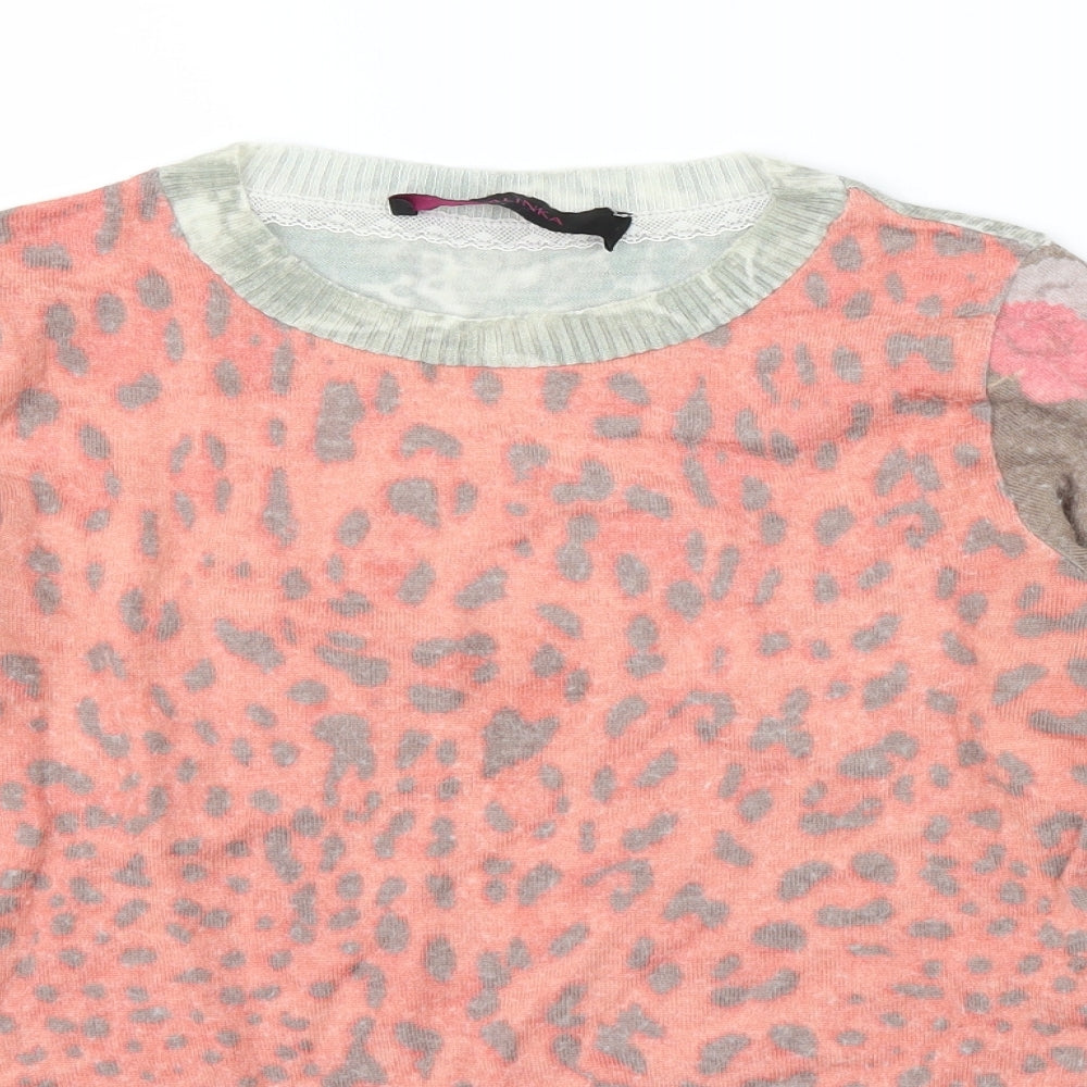 Evalinka Womens Pink Animal Print  Pullover Jumper Size 2