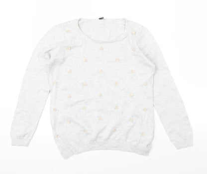 Petite Womens Grey Floral  Pullover Jumper Size 10