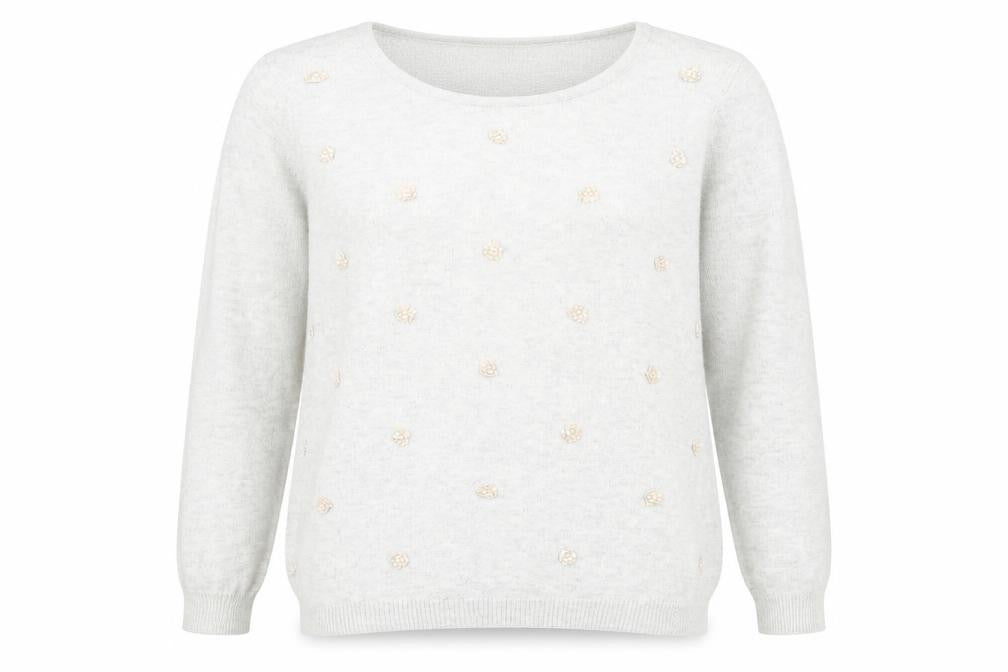 Petite Womens Grey Floral  Pullover Jumper Size 10