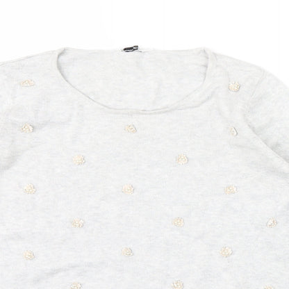 Petite Womens Grey Floral  Pullover Jumper Size 10