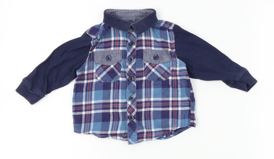 Matalan Boys Blue Plaid  Basic Dress Shirt Size 3-6 Months