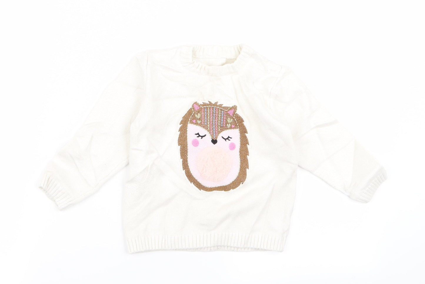 Preworn Girls White   Pullover Jumper Size 2 Years