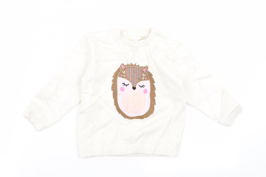 Preworn Girls White   Pullover Jumper Size 2 Years
