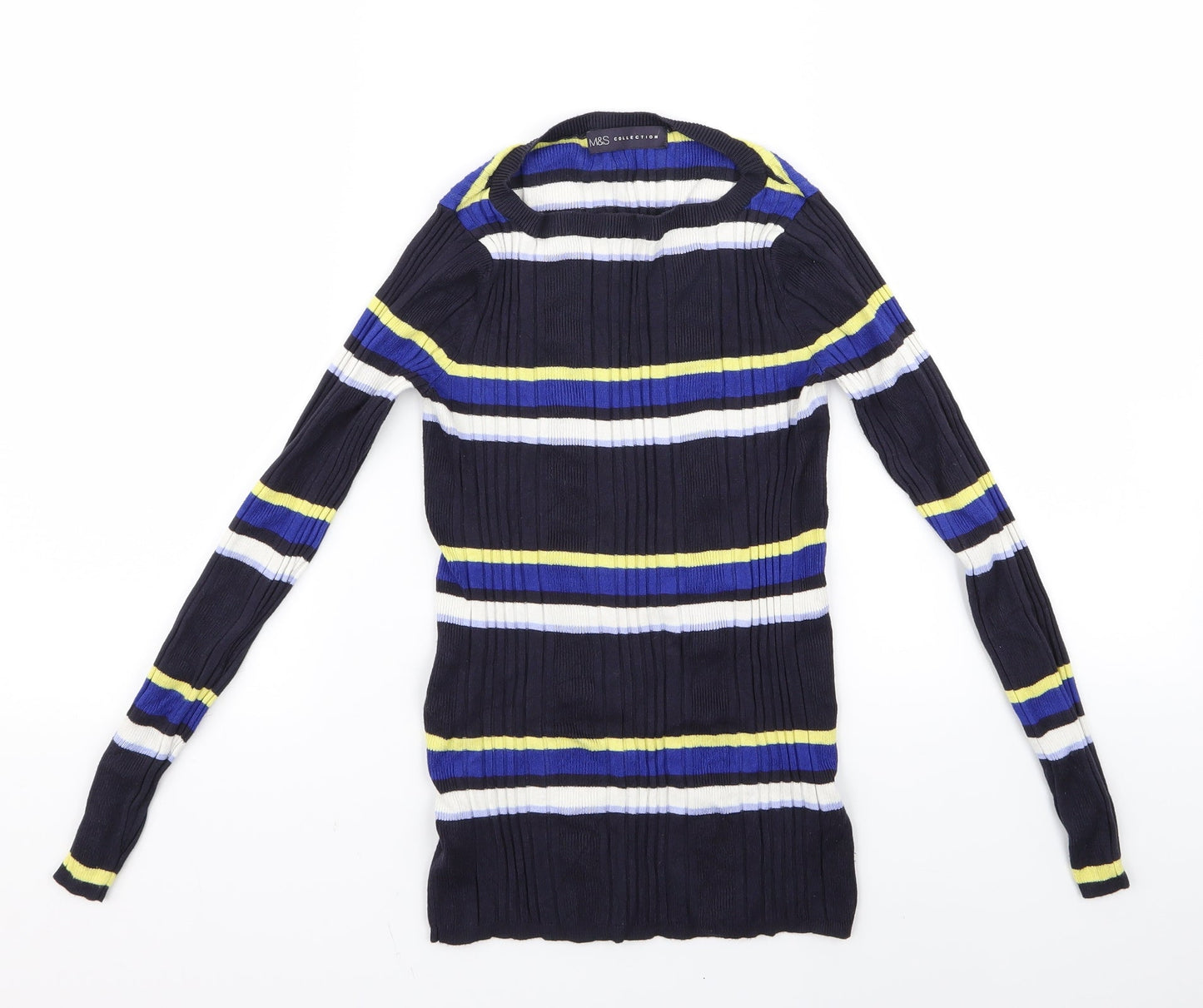 m&s Womens Multicoloured Striped Rayon Pullover Jumper Size 10