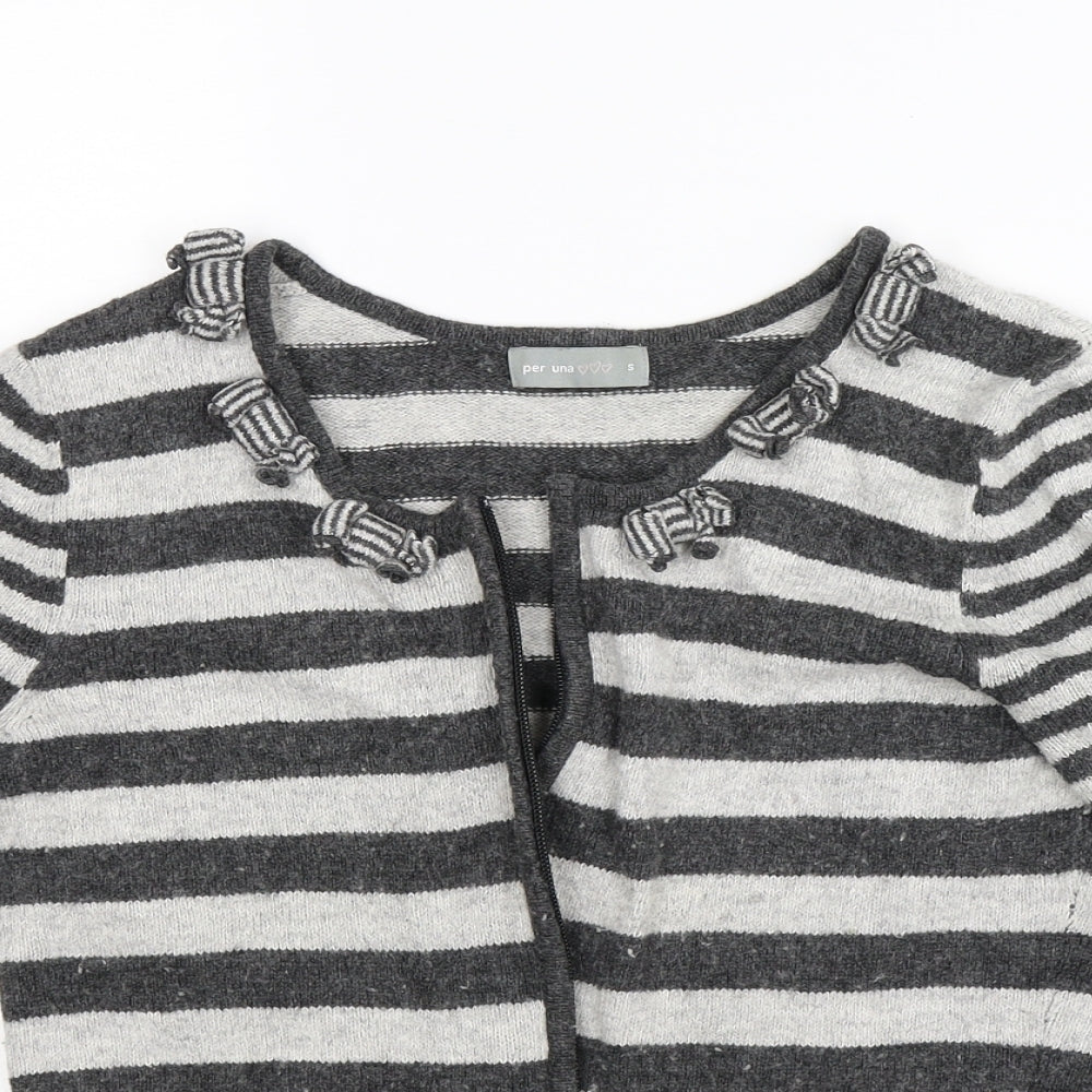 Per Una Womens Grey Striped  Full Zip Jumper Size S
