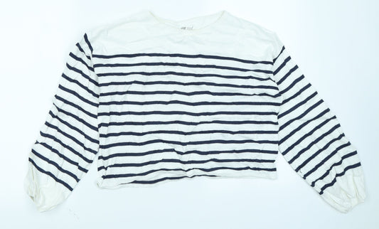 H&M Girls White Striped Knit Pullover Jumper Size 13-14 Years