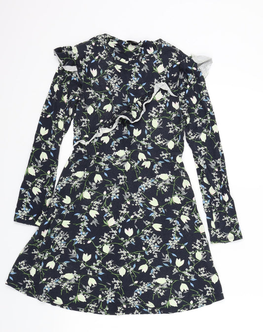 top shop Womens Blue Floral  Fit & Flare  Size 8  - Frill Detail