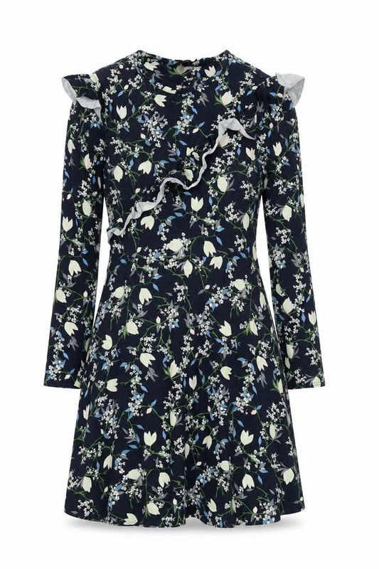 Topshop Womens Blue Floral  Fit & Flare  Size 8  - Frill Detail