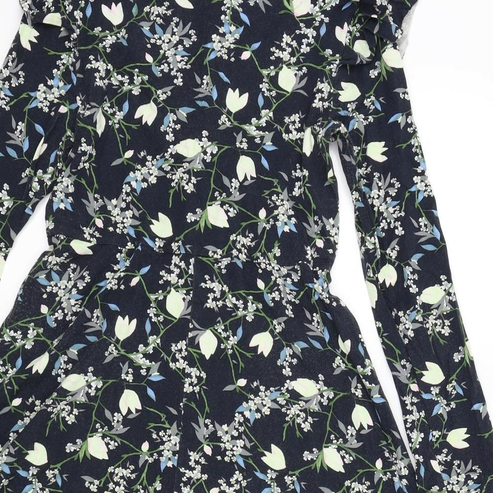 top shop Womens Blue Floral  Fit & Flare  Size 8  - Frill Detail