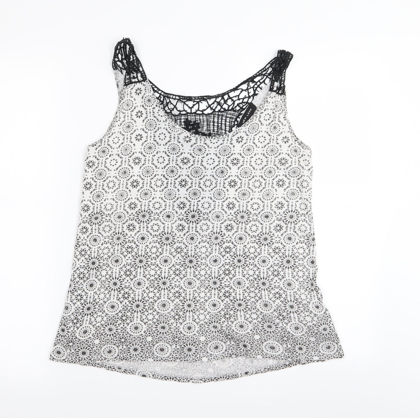 New Look Womens White Geometric  Basic Tank Size 10