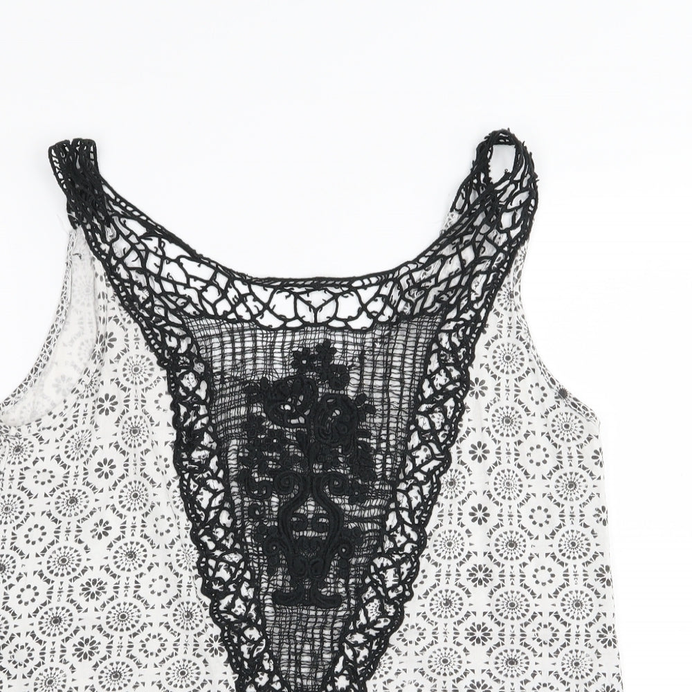 New Look Womens White Geometric  Basic Tank Size 10