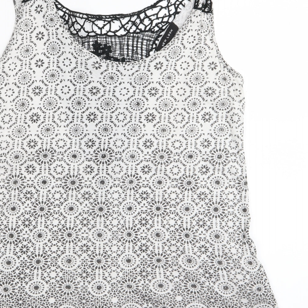 New Look Womens White Geometric  Basic Tank Size 10