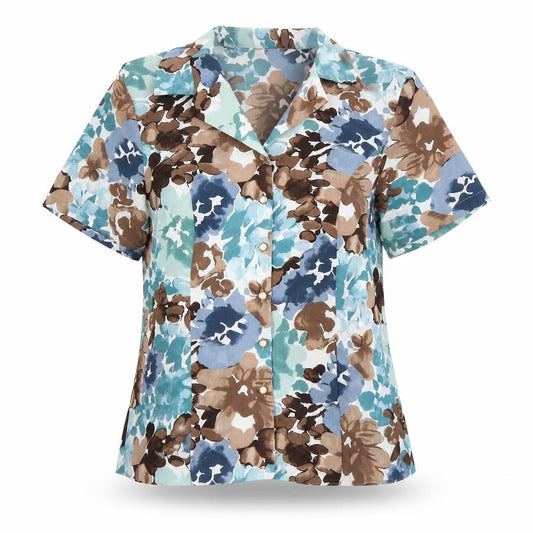 Preworn Womens Blue Floral  Basic Blouse Size M