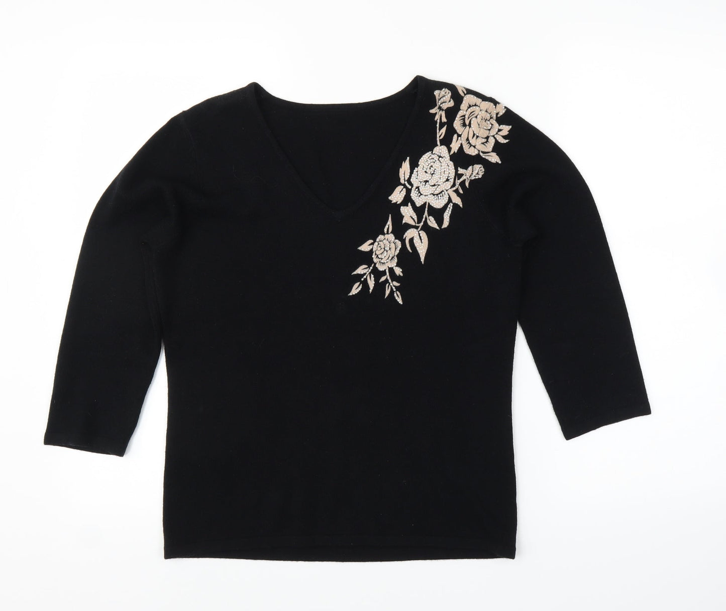 BHS Womens Black Floral  Pullover Jumper Size 12