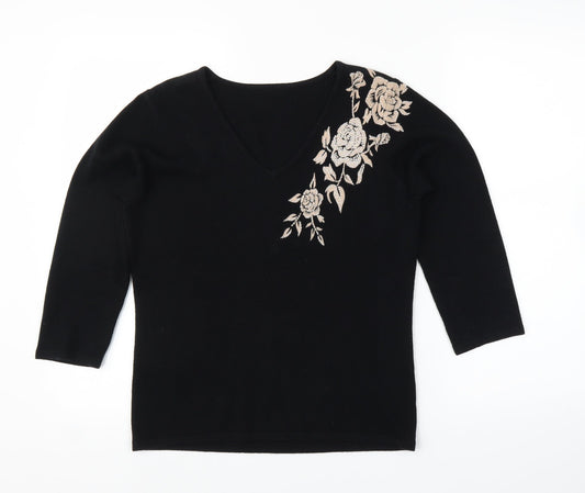 BHS Womens Black Floral  Pullover Jumper Size 12