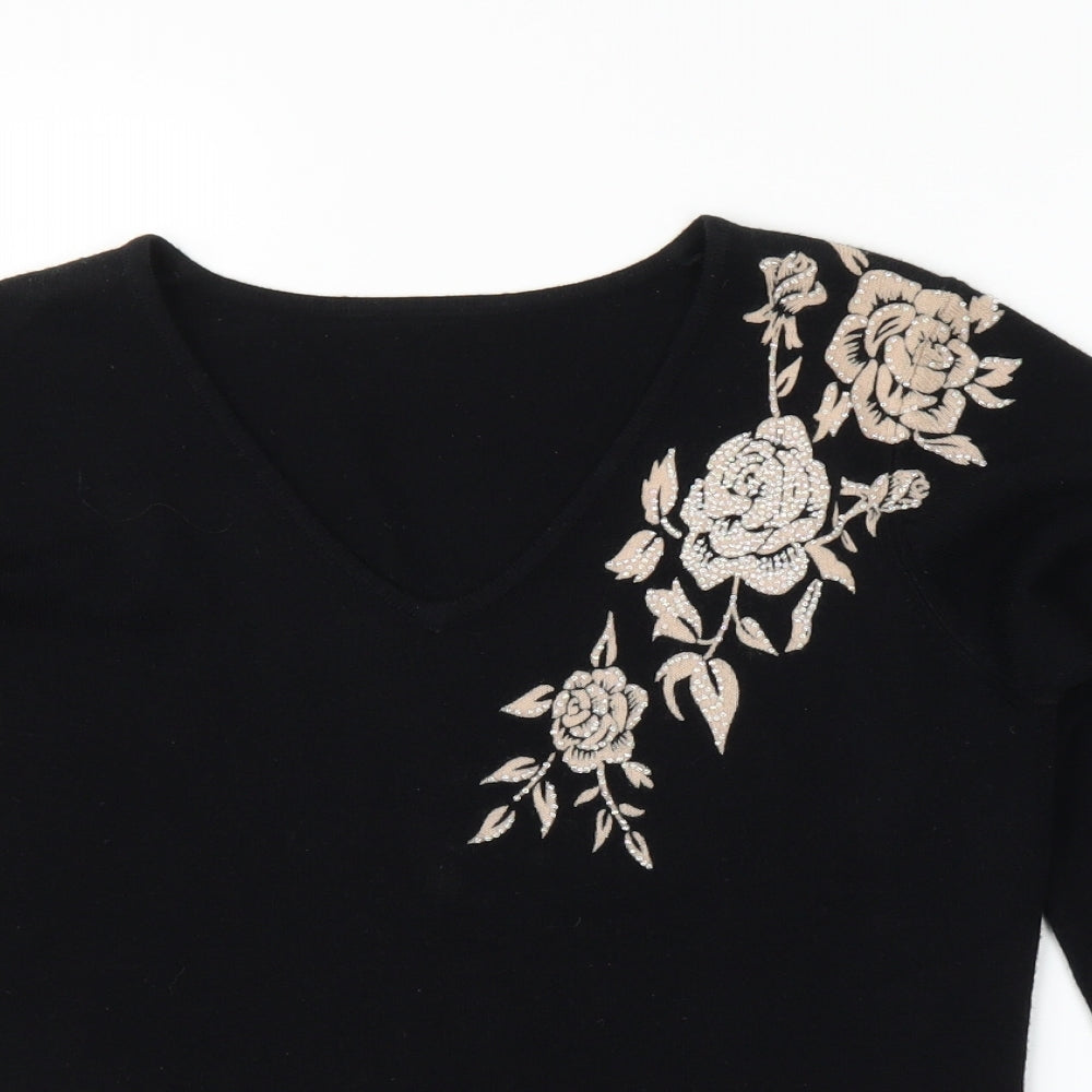 BHS Womens Black Floral  Pullover Jumper Size 12