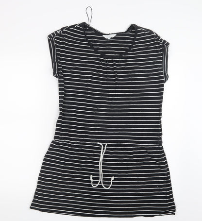 Preloved Debenhams Womens Black Striped  Basic T-Shirt Size 12  - Long - Front