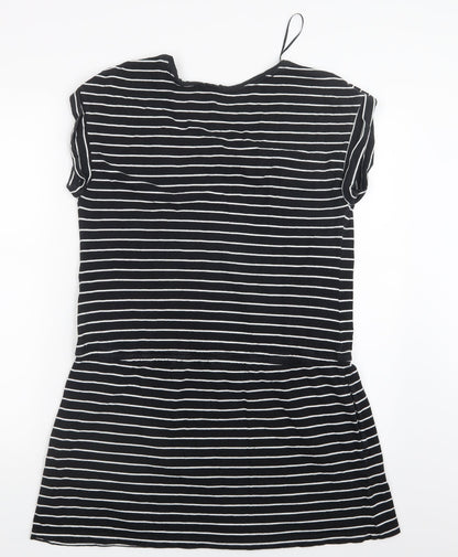Preloved Debenhams Womens Black Striped  Basic T-Shirt Size 12  - Long - Back