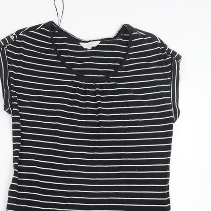 Preloved Debenhams Womens Black Striped  Basic T-Shirt Size 12  - Long - Detail