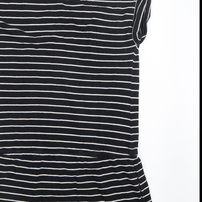 Preloved Debenhams Womens Black Striped  Basic T-Shirt Size 12  - Long - Label