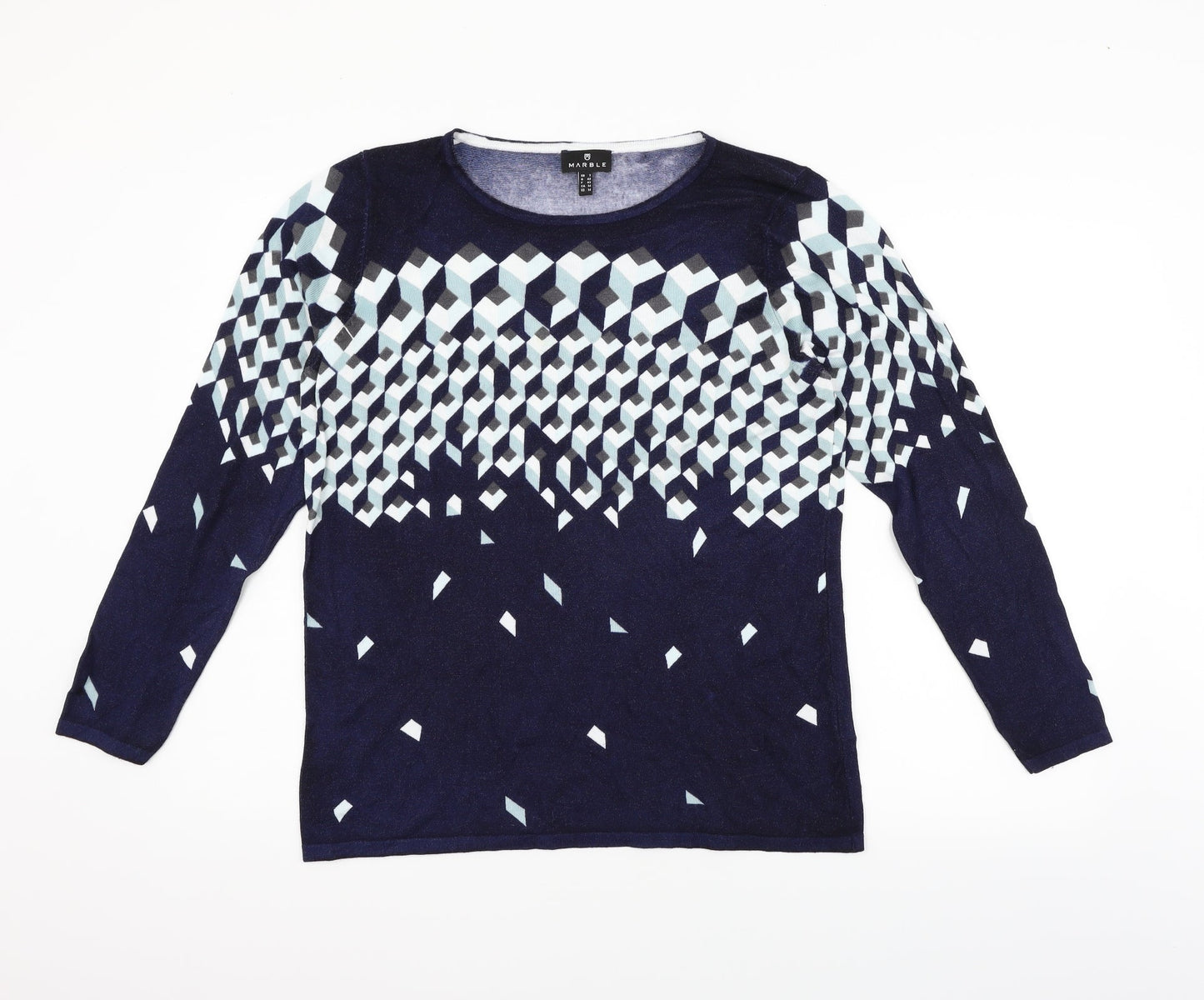 marble Womens Blue Geometric  Pullover Jumper Size M