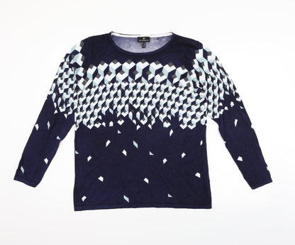 Preloved marble Womens Blue Geometric  Pullover Jumper Size M - Front