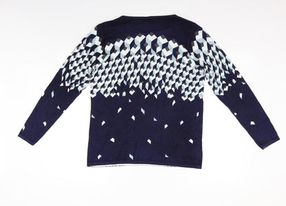 Preloved marble Womens Blue Geometric  Pullover Jumper Size M - Back