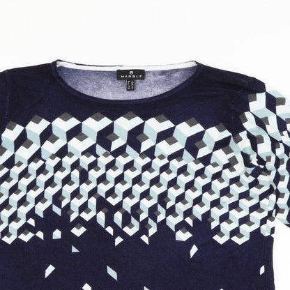 Preloved marble Womens Blue Geometric  Pullover Jumper Size M - Detail