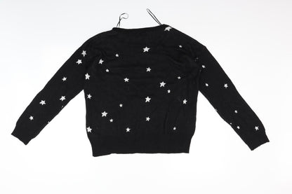 Pink Rose Womens Black Geometric  Pullover Jumper Size L