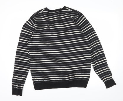 Next Mens Black Striped Knit Pullover Jumper Size M