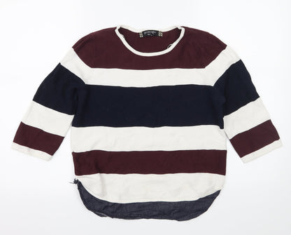 Principles Womens White Striped Knit Pullover Jumper Size 12