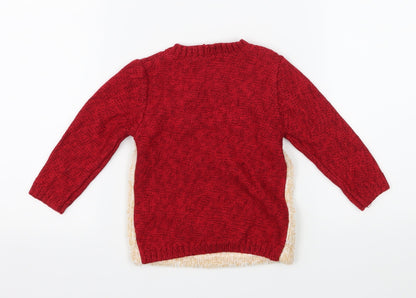 Preloved George Boys Red  Knit Pullover Jumper Size 9-12 Months  - Rudolph - Back