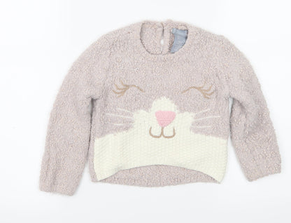 Preloved Preworn Girls Pink  Knit Pullover Jumper Size 2 Years  - Cat - Front
