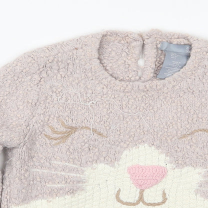 Preloved Preworn Girls Pink  Knit Pullover Jumper Size 2 Years  - Cat - Detail