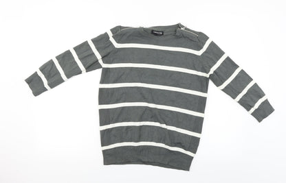 Preloved Debenhams  Womens Grey Striped  Pullover Jumper Size 14 - Front