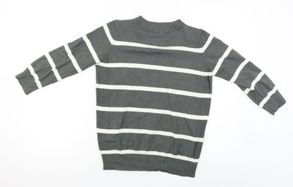 Preloved Debenhams  Womens Grey Striped  Pullover Jumper Size 14 - Back