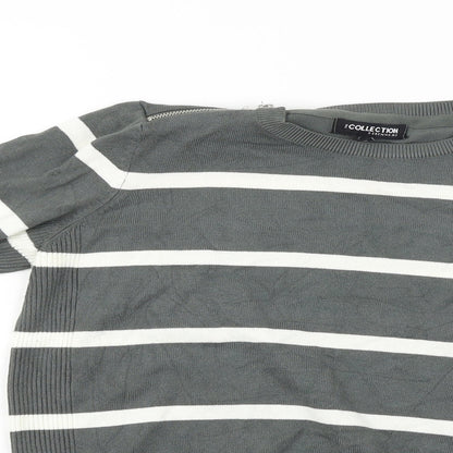 Preloved Debenhams  Womens Grey Striped  Pullover Jumper Size 14 - Detail