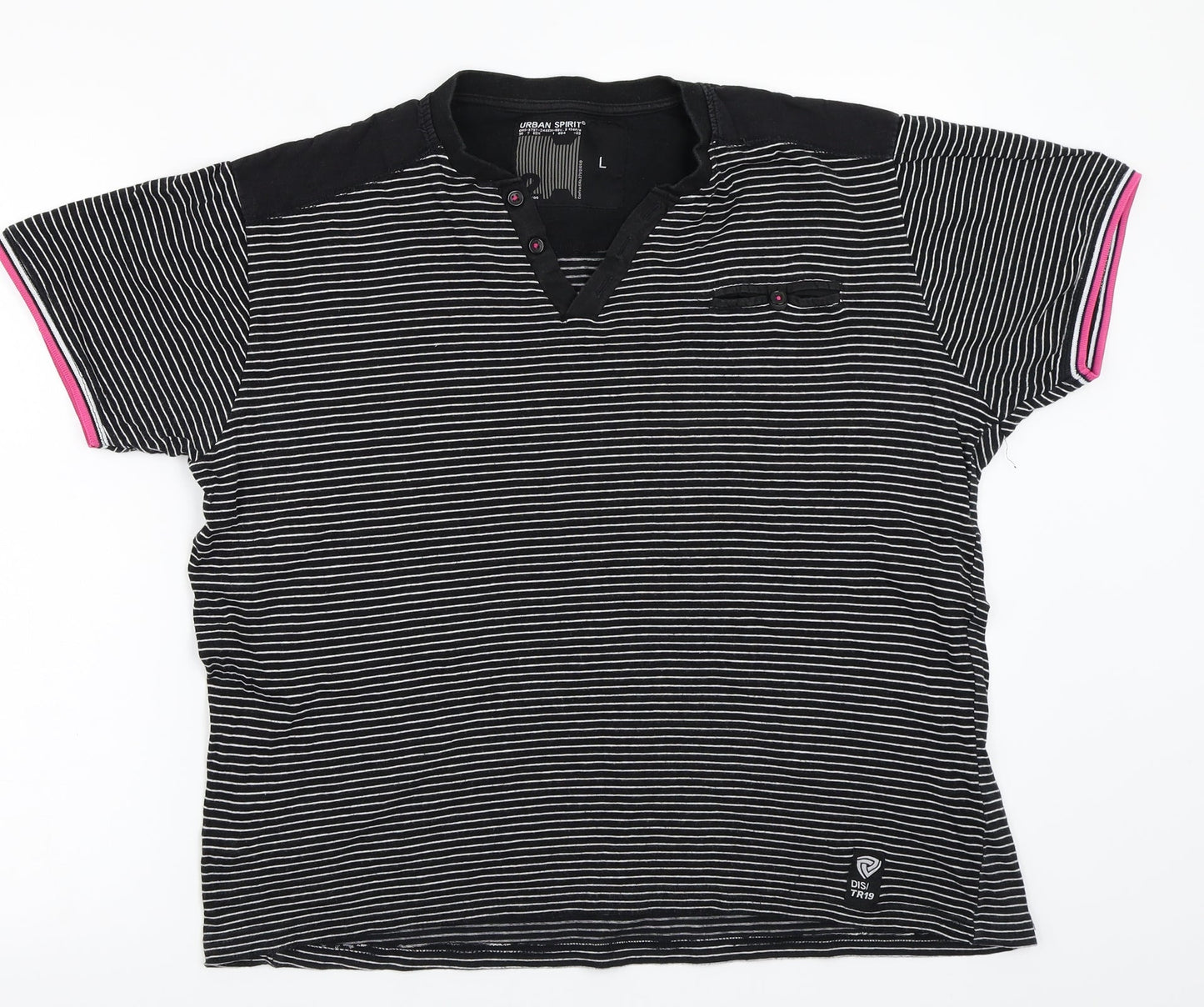 Urban spirits Womens Black Striped  Basic T-Shirt Size L