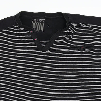 Preloved Urban spirits Womens Black Striped  Basic T-Shirt Size L - Detail