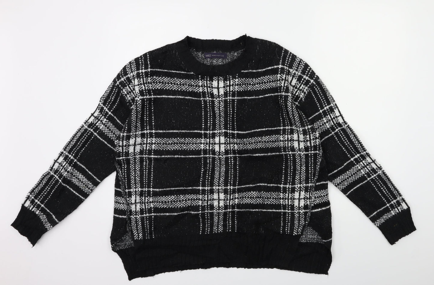 Marks and Spencer Womens Black Check Knit Pullover Jumper Size M