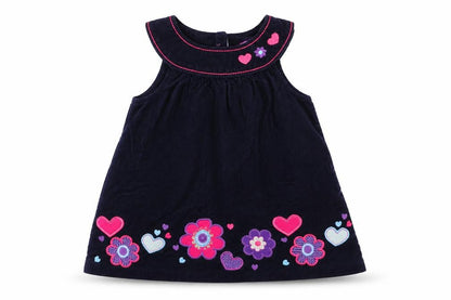 Front view of Cheeky monkey girls’ blue floral corduroy fit & flare, size 12-18, months