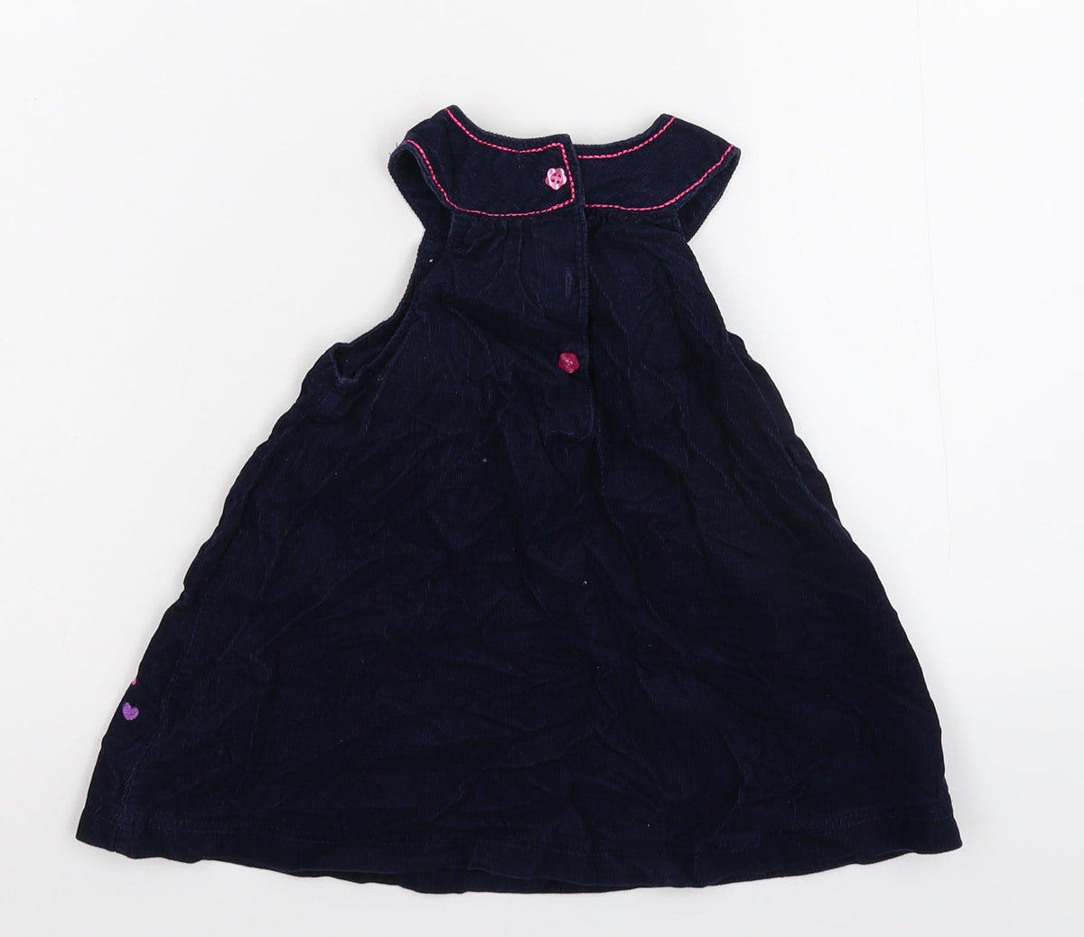 Back view of Cheeky monkey girls’ blue floral corduroy fit & flare, size 12-18, months