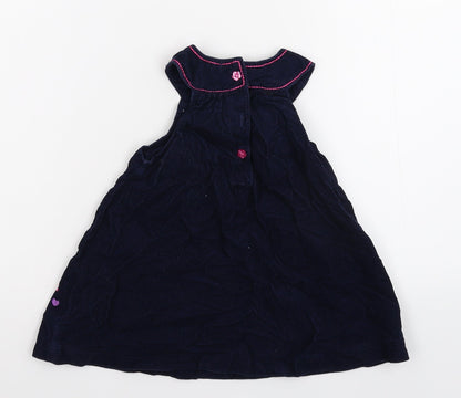 Back view of Cheeky monkey girls’ blue floral corduroy fit & flare, size 12-18, months