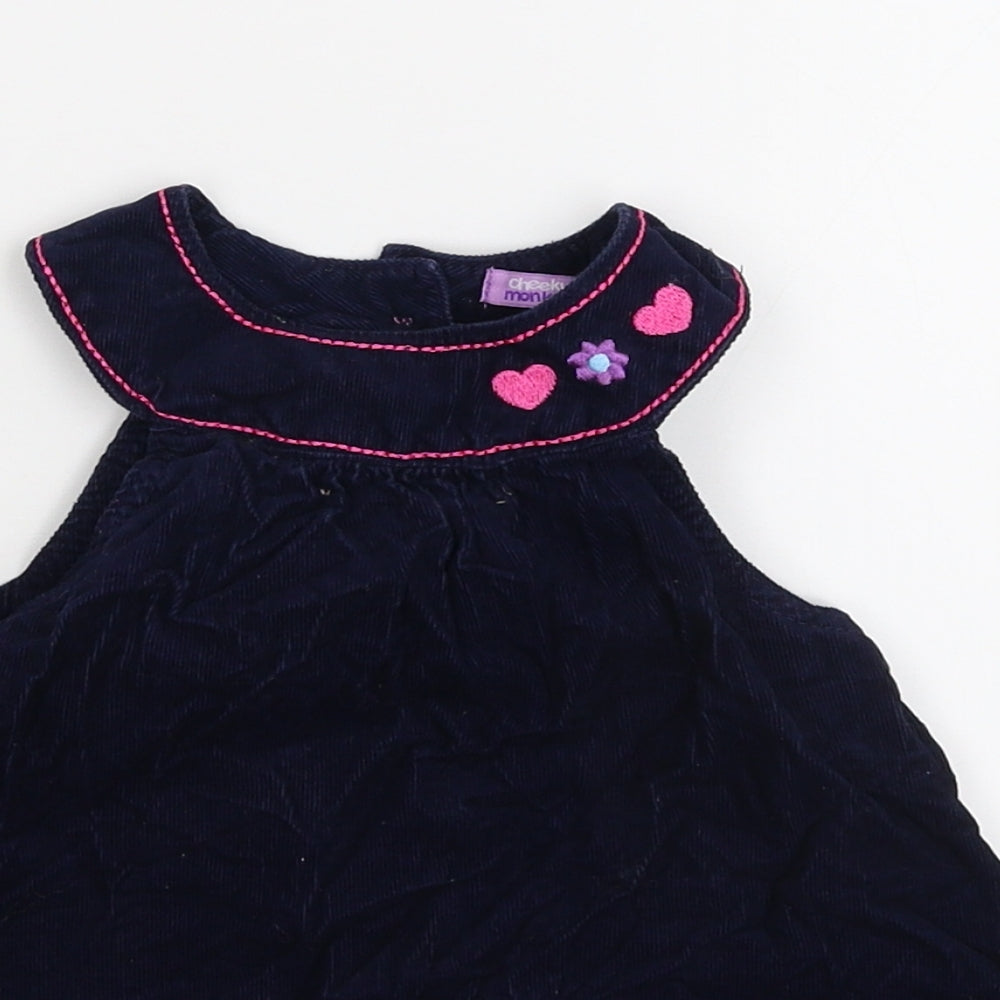 Close-up detail of Cheeky monkey girls’ blue floral corduroy fit & flare, size 12-18, months