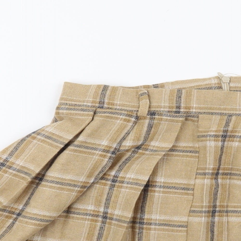 Preworn Womens Beige Check  Flare Skirt Size 26 in